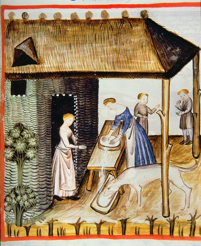 Preparation of fresh cheese, from Tacuinum Sanitatis by Italian School